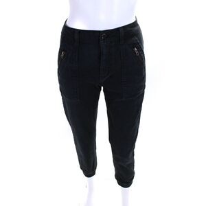 L.T.J Denim Button Closure Tapered Leg Cargo Jogger Pant Black Size S